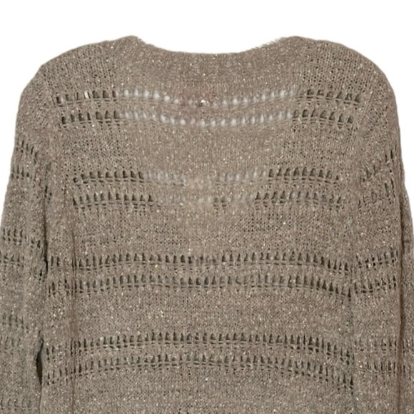 Elle Pullover Sweater Women Size M NWT Taupe V-neck Open Knit Shimmer Layering - Picture 4 of 9